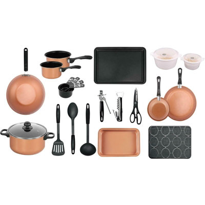 Copper 21 Pcs Kitchen Cookware Saucepan Utensil Pot Pan Bakeware ...