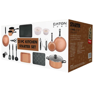 Copper 21 Pcs Kitchen Cookware Saucepan Utensil Pot Pan Bakeware Starter Set