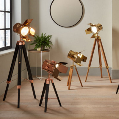 Copper and Black Tripod Floor Lamp