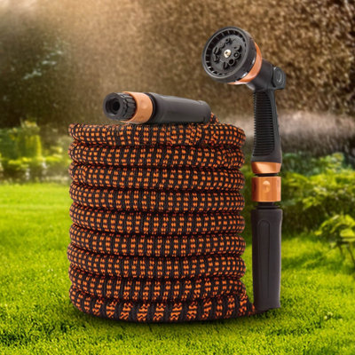 Copper Expanding Garden Hose with 10-Function Spray Nozzle, 30m Hose Pipe with Free Carry Bag