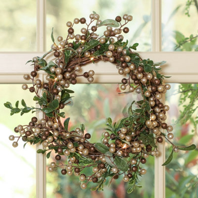 Copper Mistletoe Light Up Xmas Door Decoration Winter Autumn Wreath, Christmas Wreath 38cm