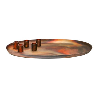 Copper Oval Centrepiece Metal with Magnetic Candle Holders H3Cm W40Cm D26Cm