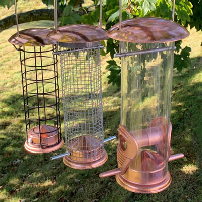 Copper Style Hanging Bird Feeders Seed, Nut and Fatball (Set of 3)