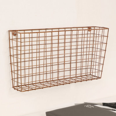 Copper Wall Mounted Magazine Newspapers Storage Basket - 3