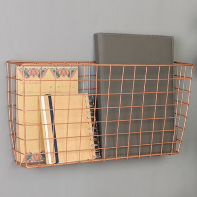 Copper Wall Mounted Magazine Newspapers Storage Basket - 4