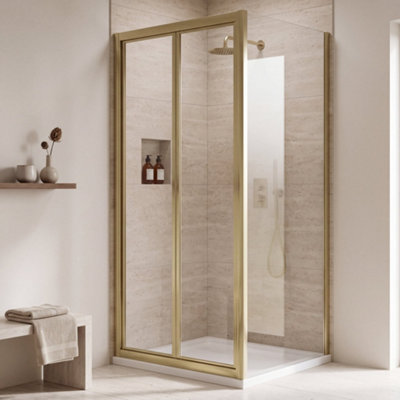 Coral Bifold Door Shower Enclosure Brushed Brass 6mm Safety Glass ...