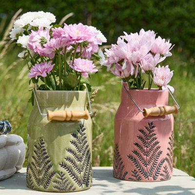 Coral Pink Fern Churn Ceramic Table Decoration Flower Vase H22 x