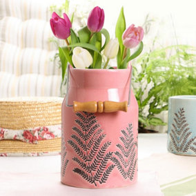 Coral Pink Fern Churn Ceramic Table Decoration Flower Vase