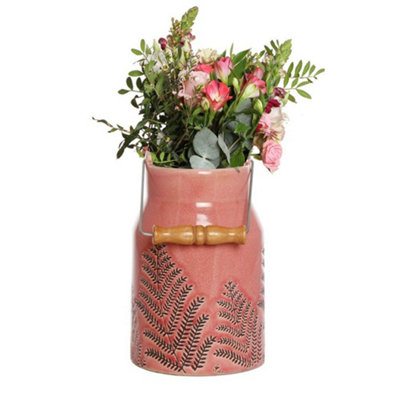 Coral Pink Fern Churn Ceramic Table Decoration Flower Vase