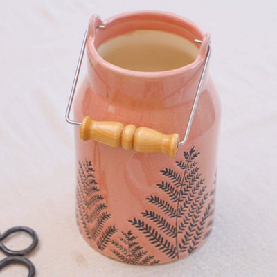 Coral Pink Fern Churn Ceramic Table Decoration Flower Vase - 3