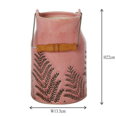 Coral Pink Fern Churn Ceramic Table Decoration Flower Vase - 6