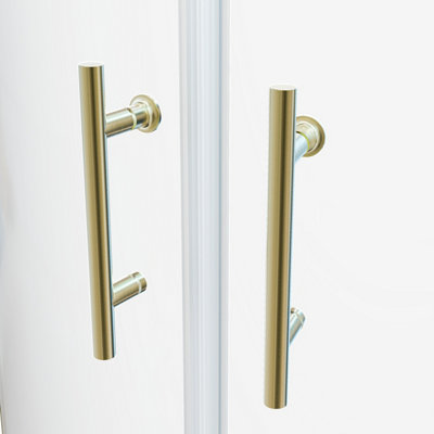 Coral Pivot Door Shower Enclosure Brushed Brass 6mm Safety Glass 900x700mm