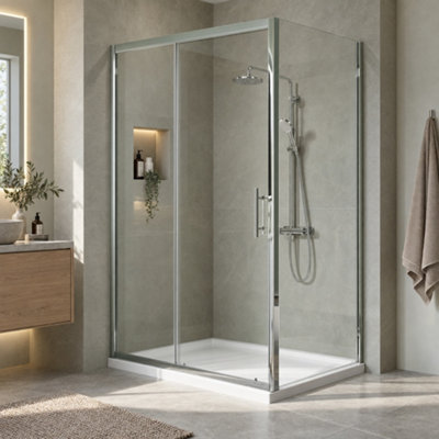 Coral Sliding Door Shower Enclosure Chrome 6mm Safety Glass 1100x760mm