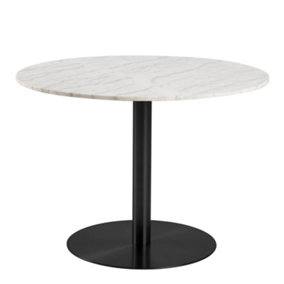 Corby Round Dining Table with White Marble Effect Top & Black Base