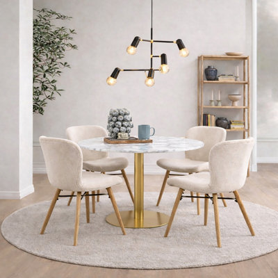 Corby Round Dining Table with White Polished Marble Top & Gold Base inc ...