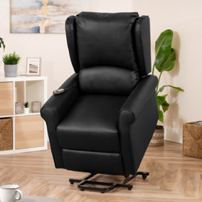 Corcoran 76cm Black Bonded Leather High Back Mobility Aid Electric Lift Assist Rise Recliner Arm Chair with Massage and Heat