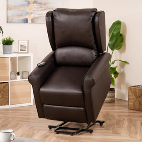 Corcoran 76cm Brown Bonded Leather High Back Mobility Aid Electric Lift Assist Rise Recliner Arm Chair with Massage and Heat