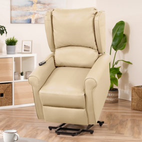 Corcoran 76cm Cream Bonded Leather High Back Mobility Aid Electric Lift Assist Rise Recliner Arm Chair with Massage and Heat