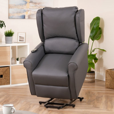 Corcoran 76cm Grey Bonded Leather High Back Mobility Aid Electric Lift Assist Rise Recliner Arm Chair with Massage and Heat