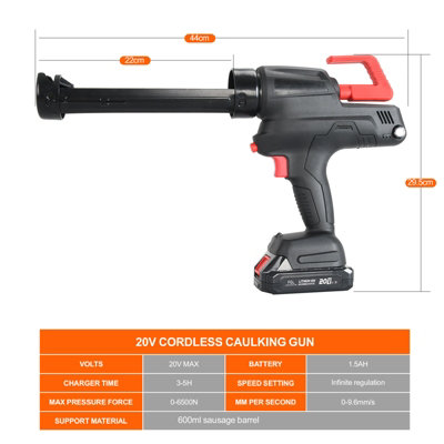 Cordless Caulking Gun FGL Adhesive 20v Gun Kit Metal Alloy Arm