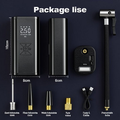 Cordless digital tyre inflator, USB rechargeable air compressor pump ...