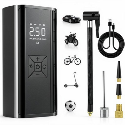 Cordless digital tyre inflator, USB rechargeable air compressor pump ...