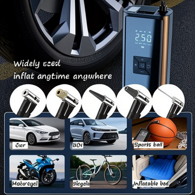 Cordless digital tyre inflator, USB rechargeable air compressor pump ...