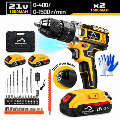Cordless drill driver, 21V combi screwdriver set battery powered, 2 ...