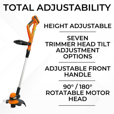 Cordless Grass Trimmer Edging Tool - Rotates and Tilts - Lightweight 1.5kg - Soft Grip Handle - 250mm Cutting Diameter - Includes