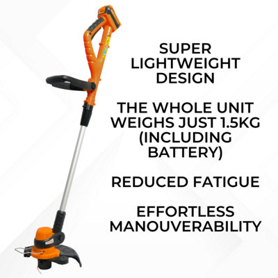 Cordless Grass Trimmer Edging Tool - Rotates and Tilts - Lightweight 1.5kg - Soft Grip Handle - 250mm Cutting Diameter - Includes