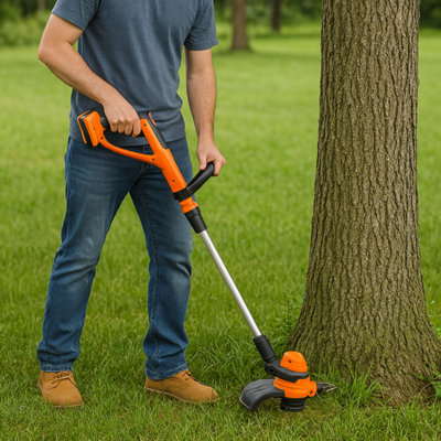 Cordless Grass Trimmer Edging Tool - Rotates and Tilts - Lightweight 1.5kg - Soft Grip Handle - 250mm Cutting Diameter - Includes