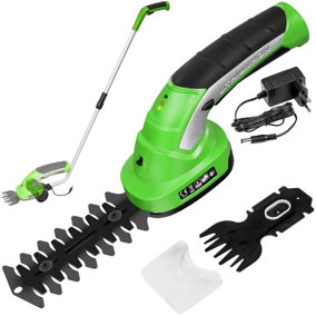 Cordless hedge trimmer with 2 attachments and telescopic pole incl. battery - green