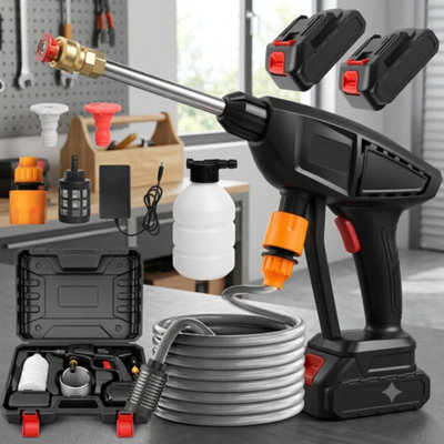 Cordless High Pressure Washer, Portable Car Jet Wash Cleaner Gun with 2 Batteries, Foam Bottle & 5m Hose