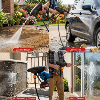 Cordless High Pressure Washer, Portable Car Jet Wash Cleaner Gun with 2 Batteries, Foam Bottle & 5m Hose