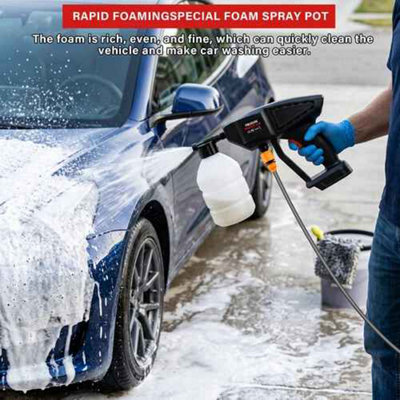 Cordless High Pressure Washer, Portable Car Jet Wash Cleaner Gun with 2 Batteries, Foam Bottle & 5m Hose