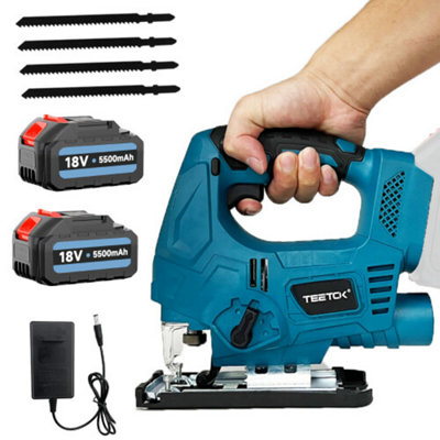 Cordless Jigsaw Saw, to Cut Wood, Plastic and Metal with 2x 5.5A Battery  4pcs Blades,  Brushless+Charger