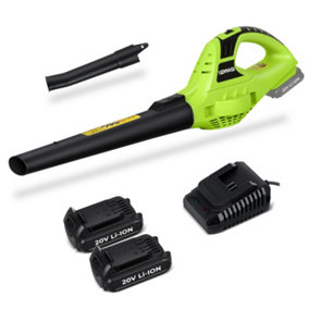 Cordless Leaf Blower Electric Handheld Blower with 2Pcs 20V Batteries 2-Speed Modes 209CFM for Garden Leaves Grass Cuttings