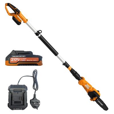 Cordless Pole Saw - Lightweight Electric Tree Pruner - Extends to 2.4m - 200mm Adjustable Cutting Head with Heavy Duty 10mm Teeth