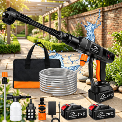 Cordless Pressure Washer with 2 Batteries and 6 in 1 Nozzle for Garden Cleaning and Watering