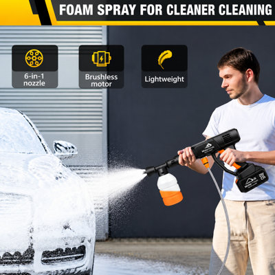 Cordless Pressure Washer with 2 Batteries and 6 in 1 Nozzle for Garden Cleaning and Watering