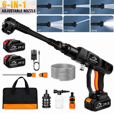 Cordless Pressure Washer with 2 Batteries and 6 in 1 Nozzle for Garden Cleaning and Watering