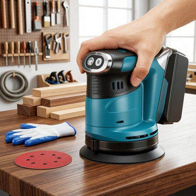 Cordless random orbital sander 18V 125mm with dust bag discs