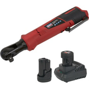 Cordless Ratchet Wrench & 2x Batteries - 12V Lithium Ion - 1/2" Square Drive