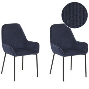 Corduroy Dining Chair Set of 2 Dark Blue LOVERNA