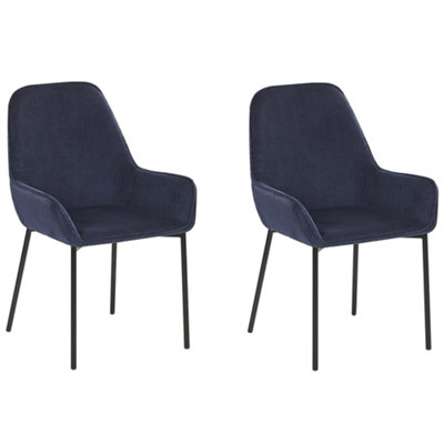 Corduroy Dining Chair Set of 2 Dark Blue LOVERNA