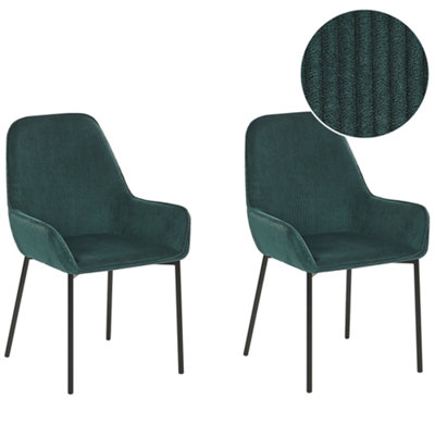 Corduroy Dining Chair Set of 2 Dark Green LOVERNA