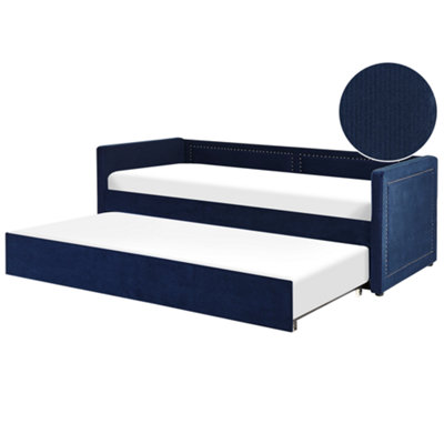 Corduroy EU Single Trundle Bed Navy Blue MIMIZAN