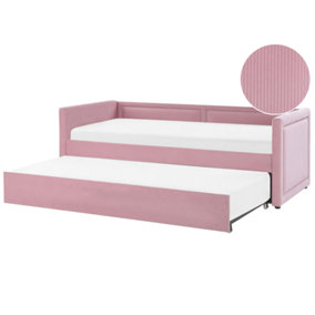 Corduroy EU Single Trundle Bed Pink MIMIZAN