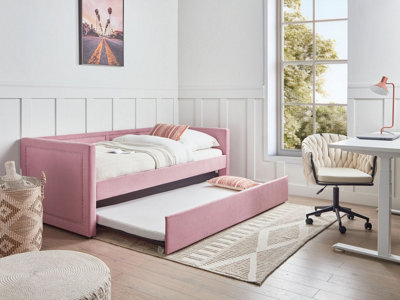 Corduroy EU Single Trundle Bed Pink MIMIZAN