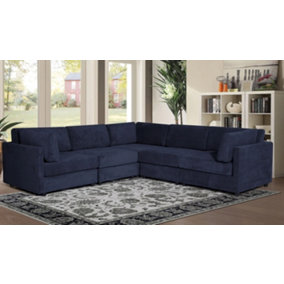 Corduroy Navy Blue 2C2 Corner Modular Sofa